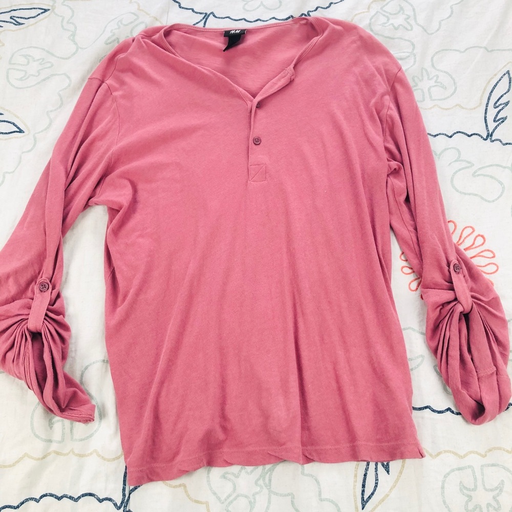 H&M Heather Pink Henley Long Sleeve